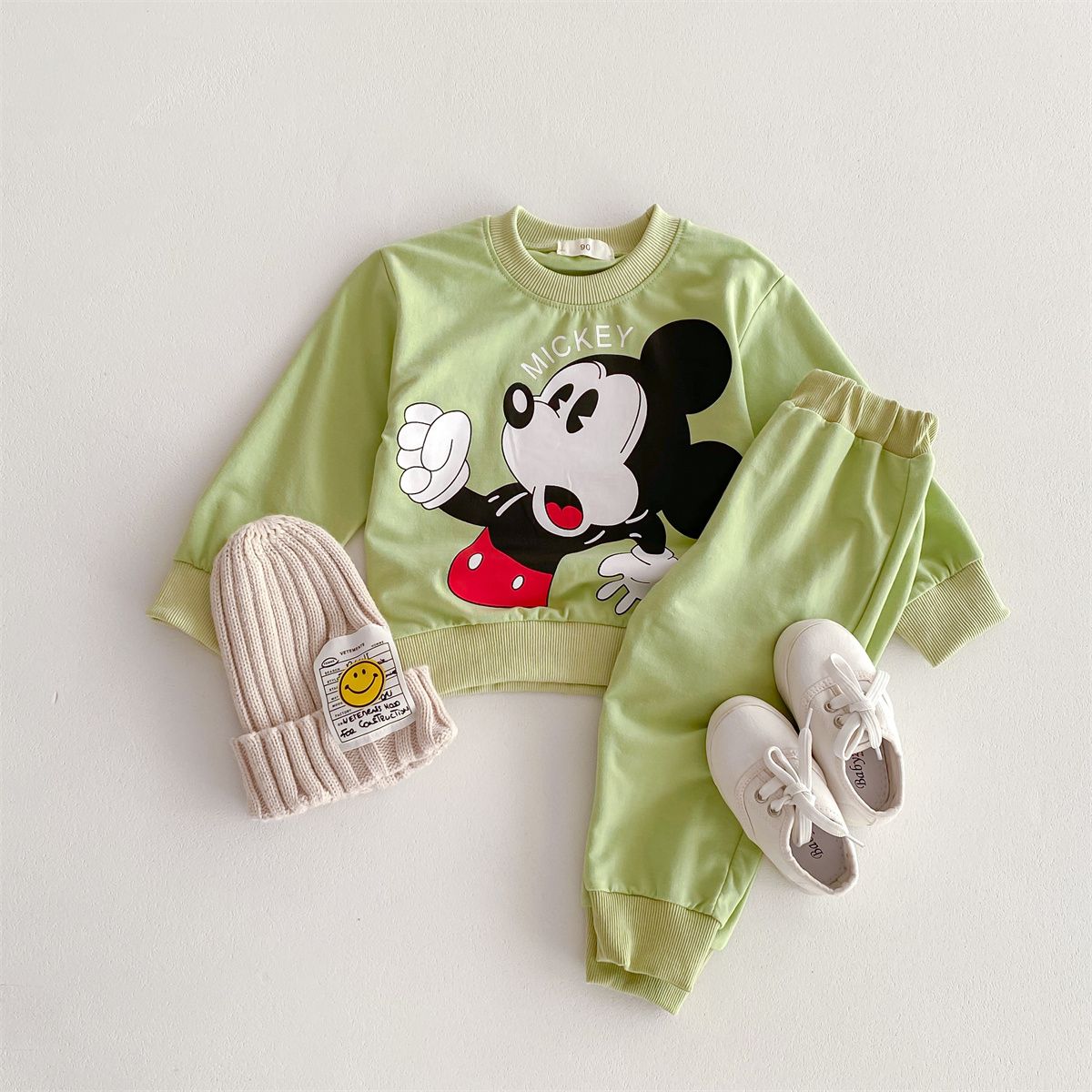 Disney Mickey Children' Tracksuit Cartoon Fashion Loose Baby Girl Boy Long Sleeve Crewneck Hoodies + Pants Two Piece Set Clothes
