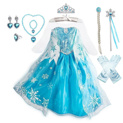 Girls Ice Snow Princess Cosplay Dress with Long Cloak Kids Outfit for Halloween Carnival Birthday Theme Party Role?Play Dress?Up