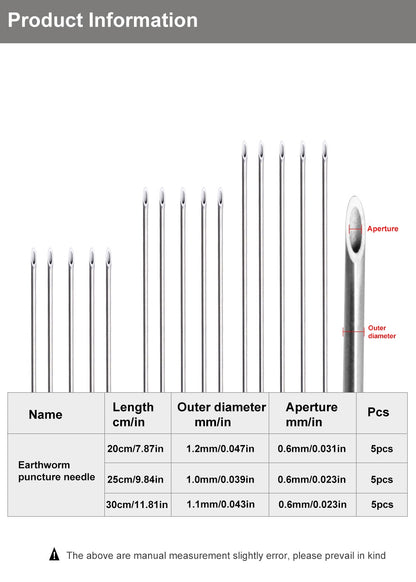 FTK Earthworm Hooking Needle Stainless Steel Earthworm Gas Needle Portable Hollow Fishing Worm Penetrating Driller Fish Tool