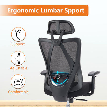 JHK Ergonomic Lumbar Support Mesh Backrest Office Chair Adjustable Height Headrest Breathable Back Rolling Swivel Gaming Chairs
