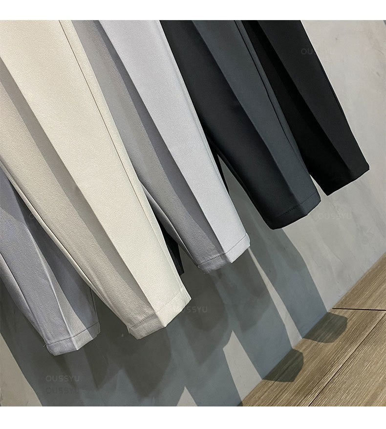 2025 Spring Summer Men's Casual Pants Suit Pant Slim Fit Work Elastic Waist Jogging Business Trousers Male Black Plus Size 40 42