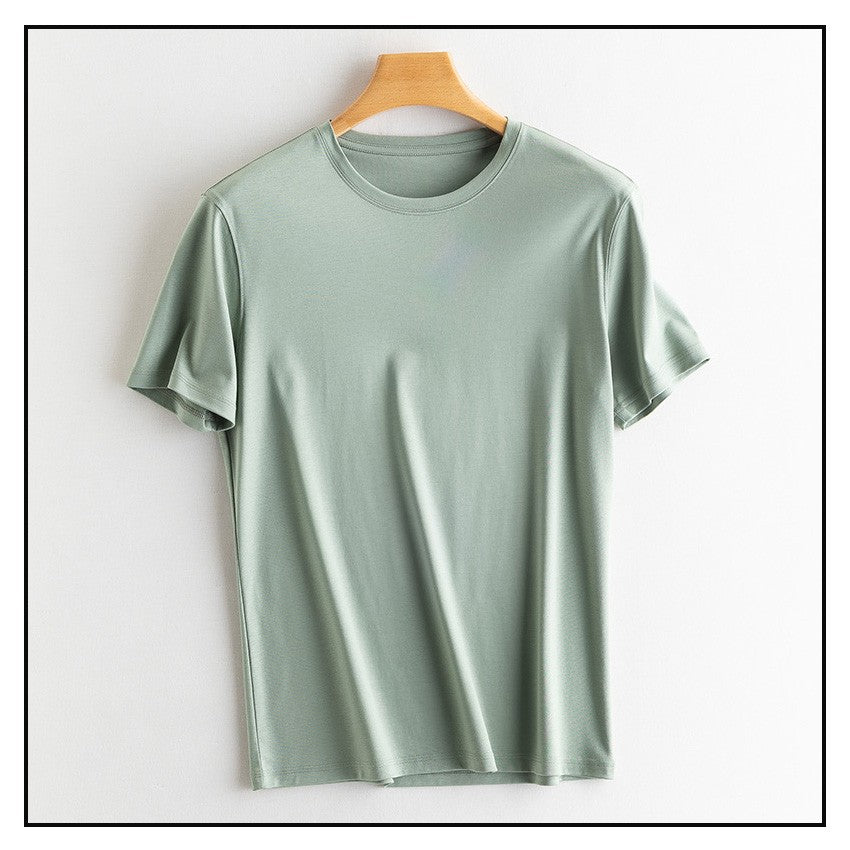 SuyaDream Mens Solid Tee Cotton Silk Blend Plain O neck Short Sleeved Cozy T Shirts 2025 Summer Simple Chic Top White Black