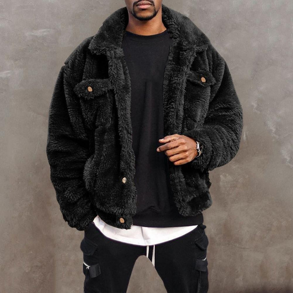 Thickened Velvet Men Jacket Plush Fluffy Hip-hop Style Jacket Leisure Men Coat Cozy Winter Jacket Thermal Chest Pockets Jackets