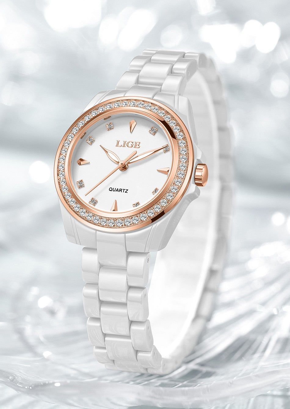 LIGE Fashion Elegant Watch for Women Ceramics Strap Diamond wristwatch Luxury Ladies Bracelet Quartz Watches Gifts Reloj Mujer