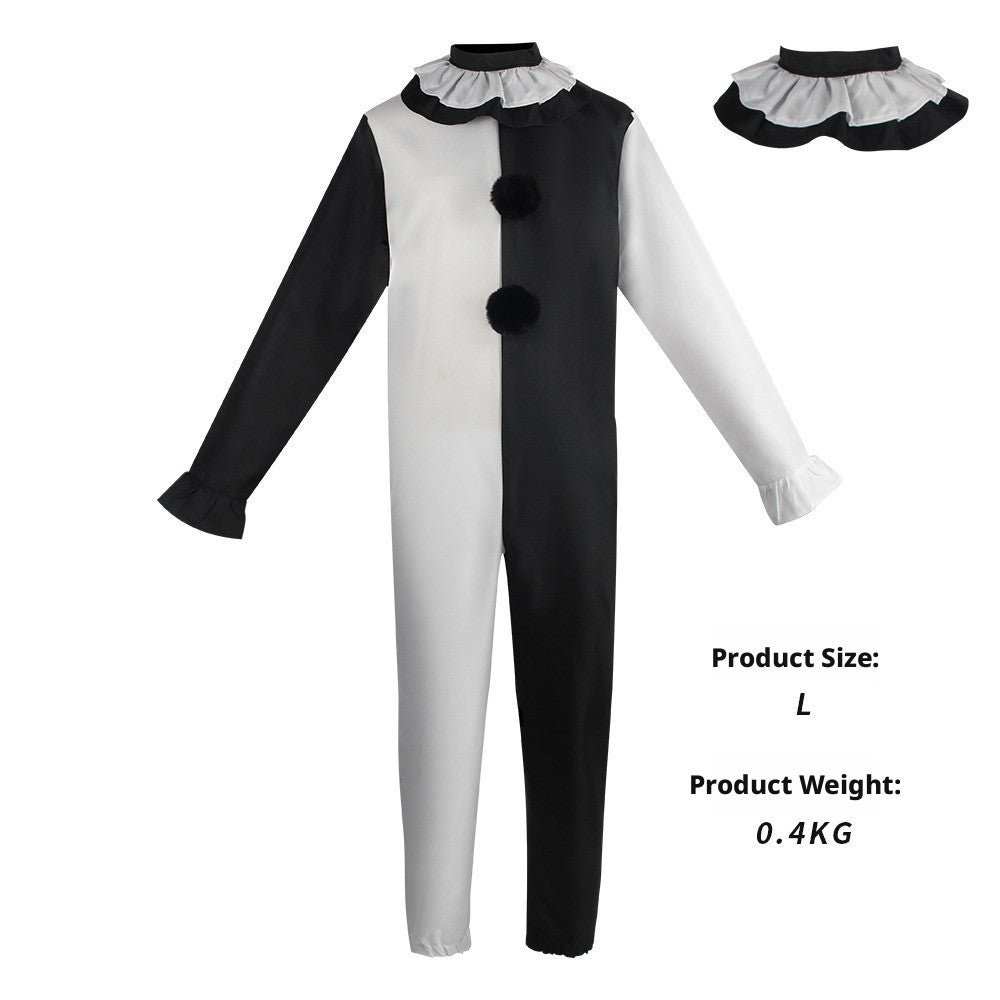 Terrifier Clown Cosplay Costume Black White Jumpsuit Dress for Men Women Halloween Horror Party Role Play Outfit Carnival Dress