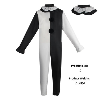 Terrifier Clown Cosplay Costume Black White Jumpsuit Dress for Men Women Halloween Horror Party Role Play Outfit Carnival Dress