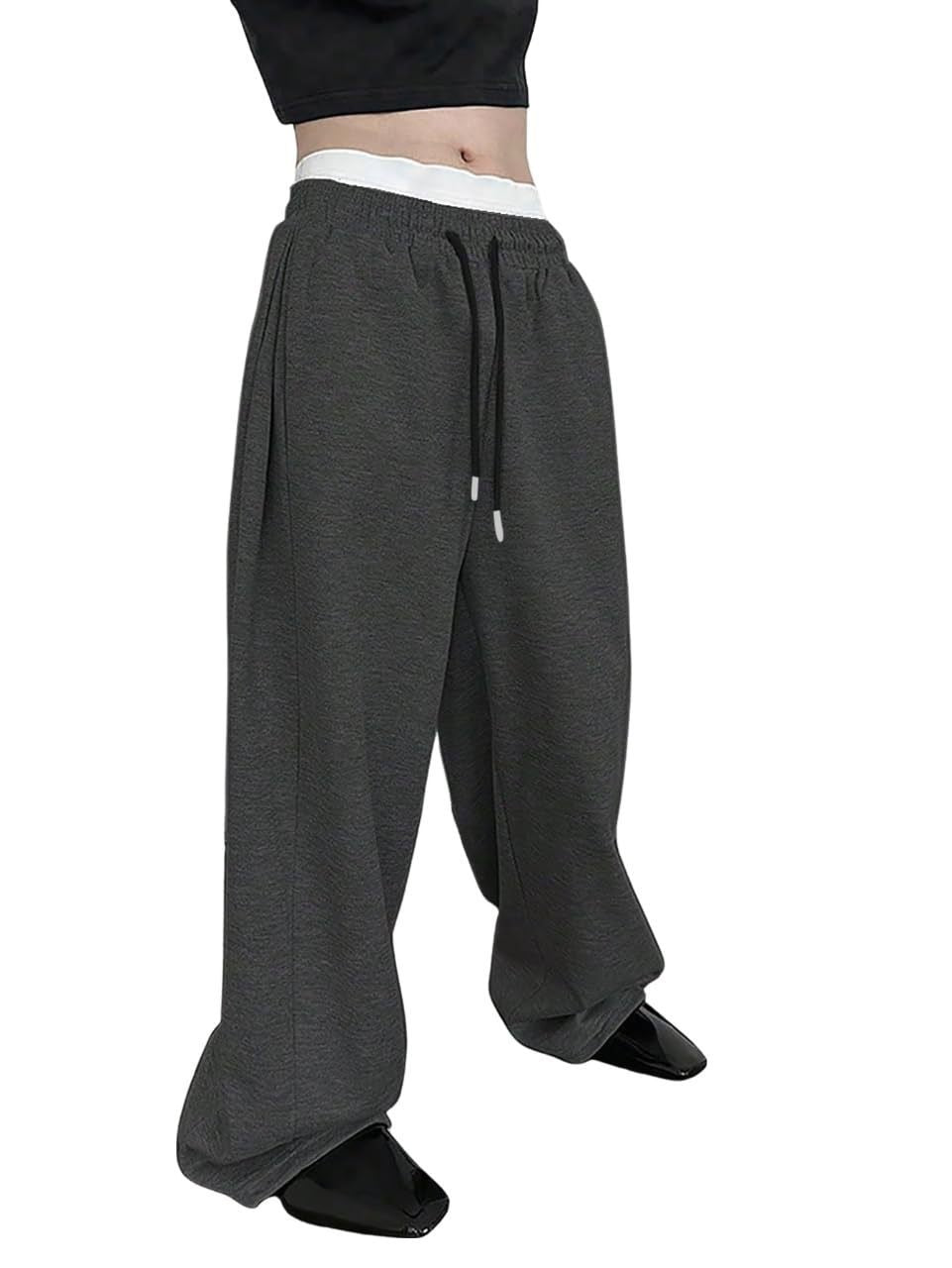 2025 wide leg sweatpants men's sweatpants waist drawstring straight leg loose pants straight leg sports pants