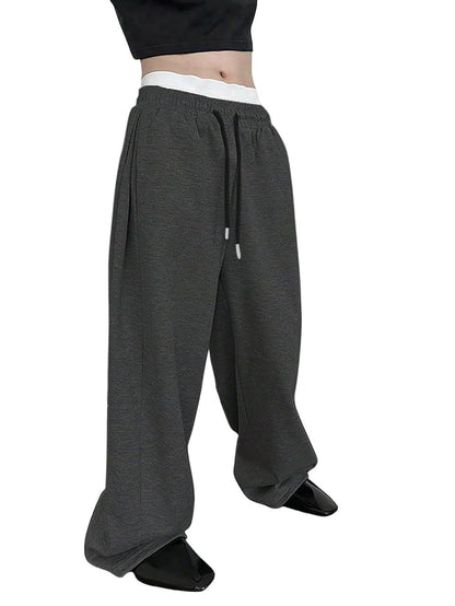 2025 wide leg sweatpants men's sweatpants waist drawstring straight leg loose pants straight leg sports pants