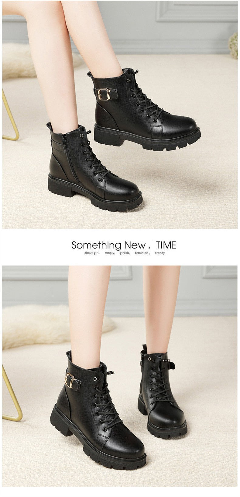 2024 Short Shoes for Women Female Ankle Boots Platform with Laces Combat Lace-up Footwear Chunky Booties Punk Style Leather