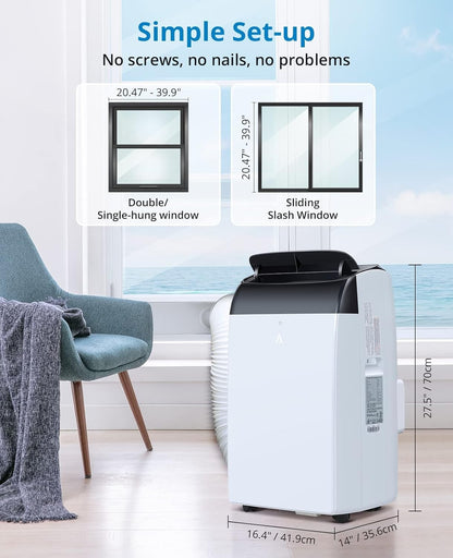 Ar Condicionado Portátil 14000 BTUs, Unidade AC de Resfriamento 3 em 1 Independente com Ventilador, Desumidificador, Controle Remoto, Modo de Sono
