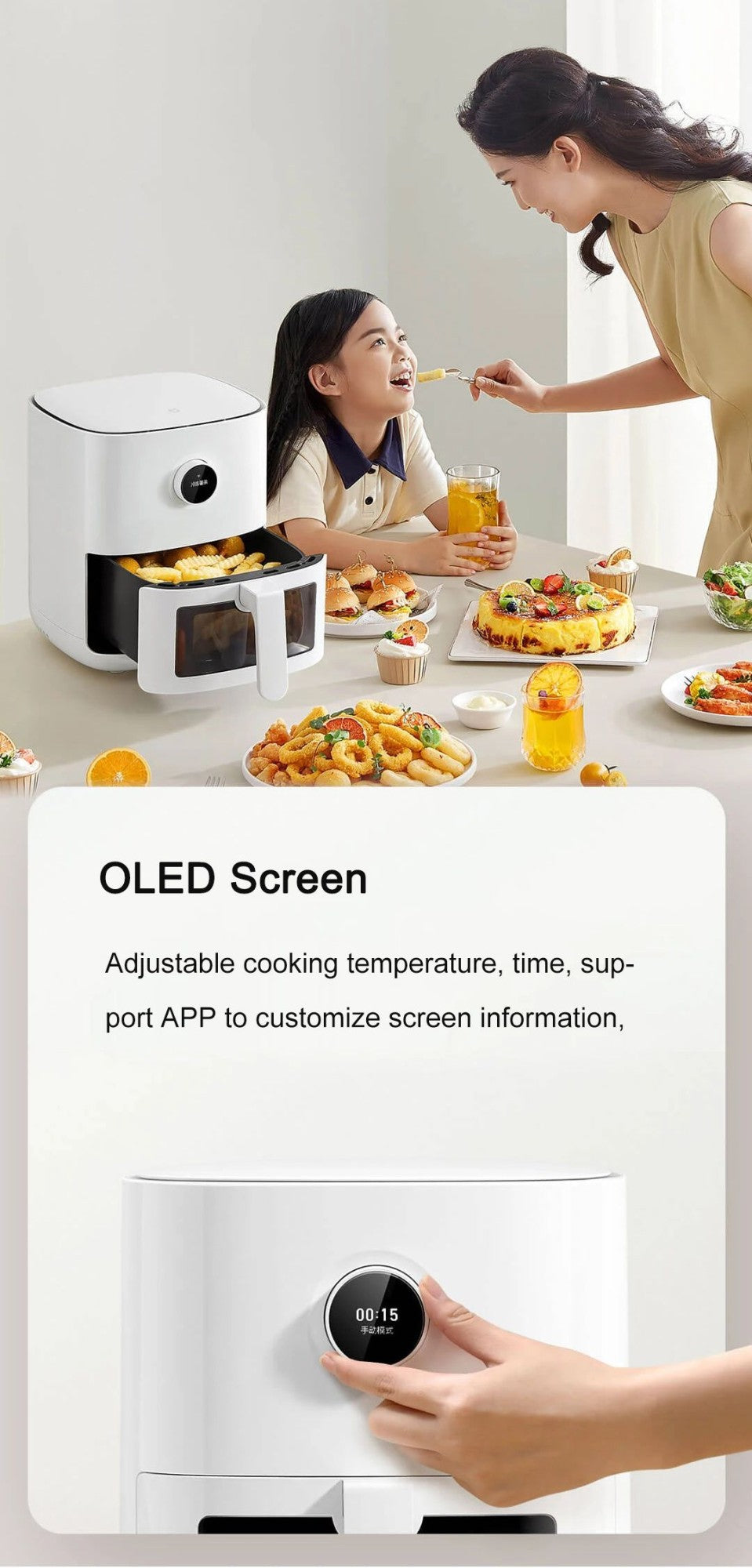 Fritadeira de Ar Inteligente XIAOMI MIJIA Pro 4L Forno Quente Visor Janela APP Temporizador Tela OLED Sem Óleo Fritadeira de Ar Quente 360°