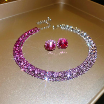 Conjunto de Joias Femininas com Colar de Luxo Verde Strass Brincos de Cristal Gargantilha Colares para Casamentos e Banquetes