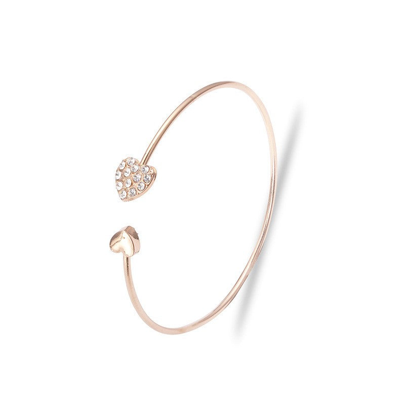 Pulseira Bracelete Aberto Ajustável com Laço de Coração Duplo de Cristal para Mulheres Joias Presente de Ano Novo 2026 Mujer Pulseras
