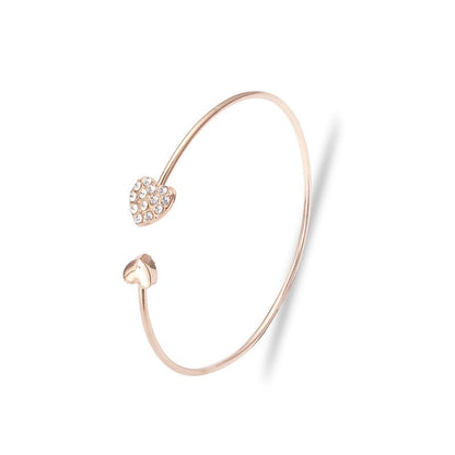 Pulseira Bracelete Aberto Ajustável com Laço de Coração Duplo de Cristal para Mulheres Joias Presente de Ano Novo 2026 Mujer Pulseras