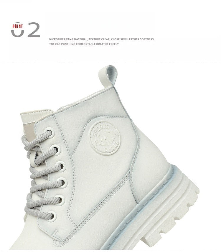 New winter men's shoes rain boots motorcycle leather shoes plush warm outdoor leisure high-top lace-up women's boots