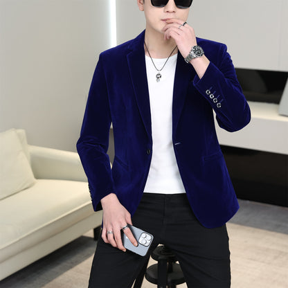 Gold Velvet Suit Men's Trendyy Performance Suit Spring & Fall All Year Round Slim Thin Youth Dress Groomsmen Groom's Dress Wedding Party Suit