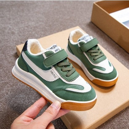 Children's Spring New Leather Upper Sneakers Middle Large Children's Casual Shoes Boys and Girls Soft Sole Students Tennis Shoes