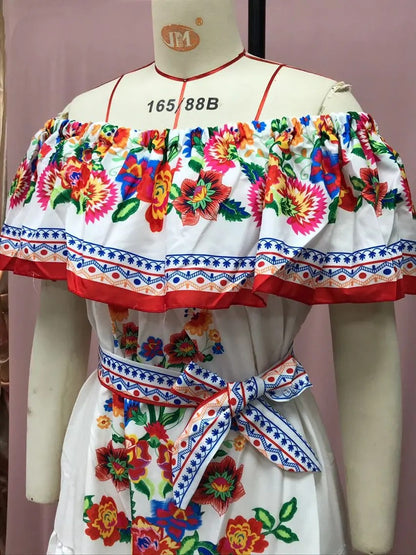 2024 Spring Summer New Independent Stand Amazon Off-shoulder Red Flower Printing Long Dress Oversized Wide Hemline Sleeveless