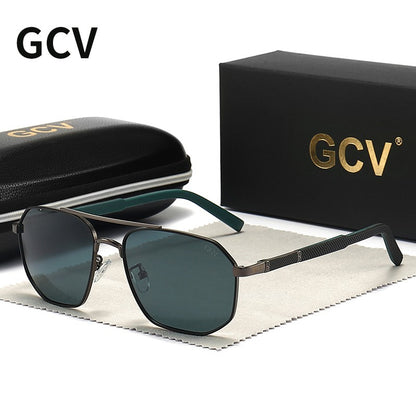 GCV 2025 Óculos de Sol Polarizados Clássicos Masculinos Modelo Piloto Quadrado Armação de Metal Óculos de Sol Masculinos para Dirigir Óculos UV Bloqueador Luxo