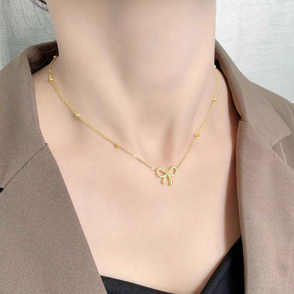 Conjunto de Joias Clássico de Aço Inoxidável com Laço, Colar, Pulseiras e Brincos para Mulheres e Meninas, Novo, Moderno, Gargantilha, Presente de Festa