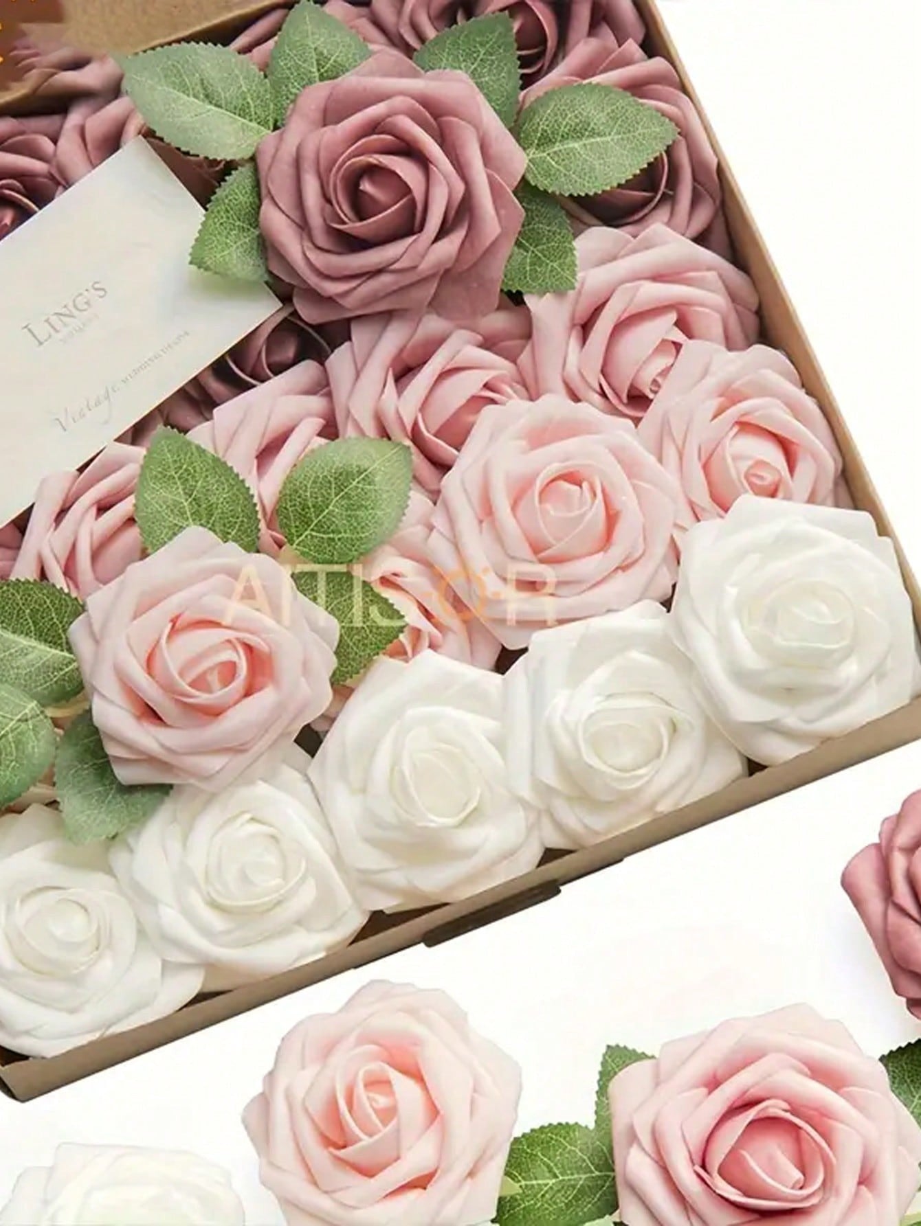 25pcs Artificial Roses, Green Gradient Artificial Rose Set - DIY Wedding Bouquet, Suitable For Wedding, Cake, Party Decoration