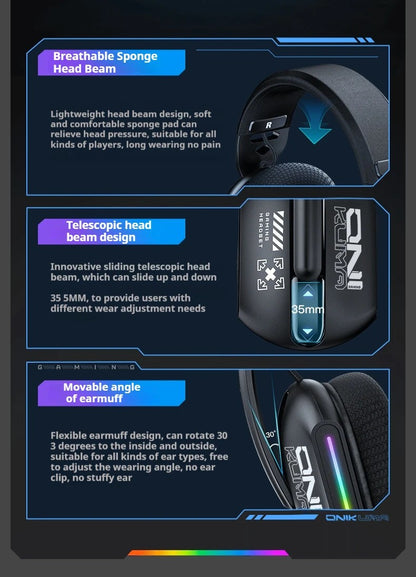 ONIKUMA Wireless Gaming Headset 2.4G/Wired/Bluetooth 3 Modes Bendable HD Mic Soft Ear Pads Immersive Sound for PC/PS4/5 GT808