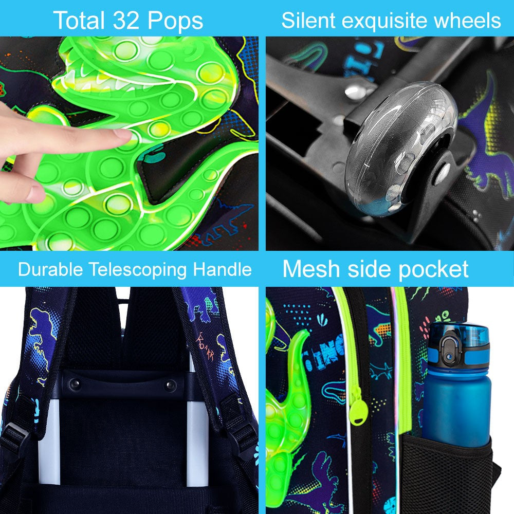 Mochila de Rodinhas 3 Peças para Meninos, Mochila Escolar com Rodas para Crianças, Mochila com Rodas e Lancheira