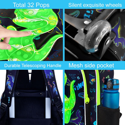 Mochila de Rodinhas 3 Peças para Meninos, Mochila Escolar com Rodas para Crianças, Mochila com Rodas e Lancheira