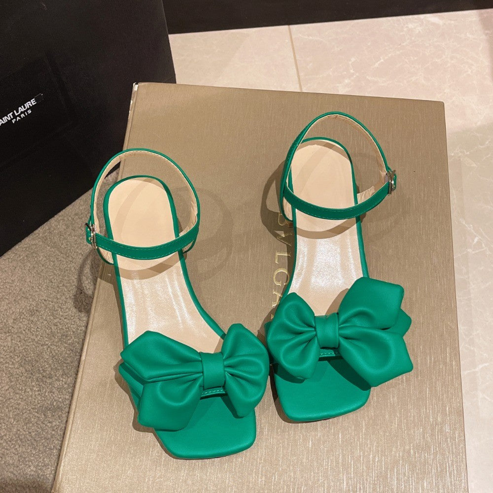 Large Solid Color Open-toe Sandals Women Summer New One-line Buckle Fashion Temperament Bow Knot Comfortable Women Shoes