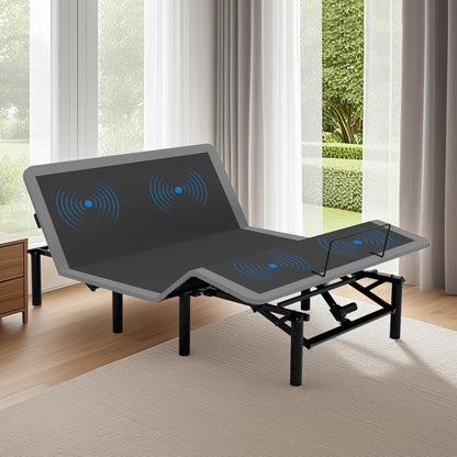 Bed Frame with Massage Head & Foot Incline Queen Adjustable Bed Frame with Remote & USB Ports, LED Light, 4 Height-Ad