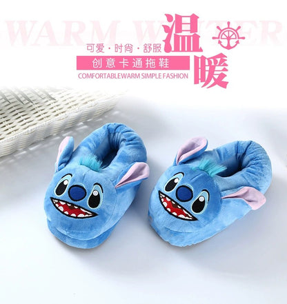 Chinelo de Algodão Disney Stitch Anime Desenho Animado Quente de Inverno Para Dentro de Casa Brinquedos Pelúcia Pantufas Feminino Menina Presentes de Natal
