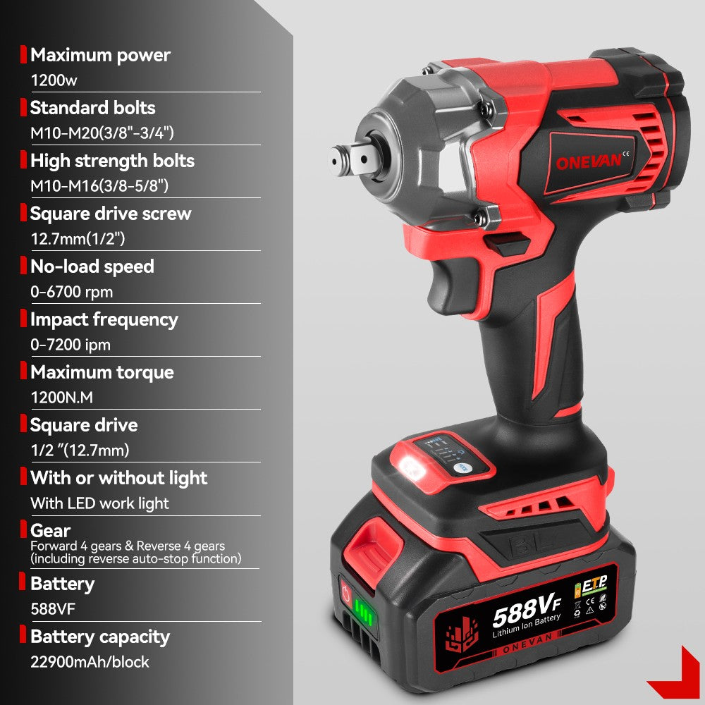 Parafuso de impacto elétrico sem fio sem escovas ONEVAN 1200 W Chave de fenda portátil Ferramenta de reparação para bateria Makita 18 V Pin
