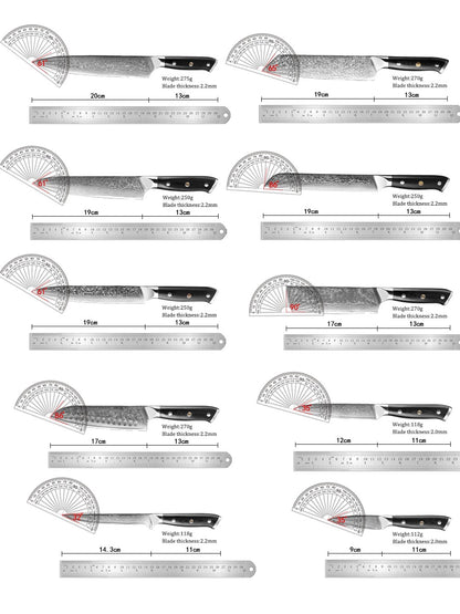 Japanese Damascus Steel Kitchen Chef Knife 1-9 PCS Set Ultra-sharp Cleaver Paring Bread Boning Knife Ergonomic G10 Handle