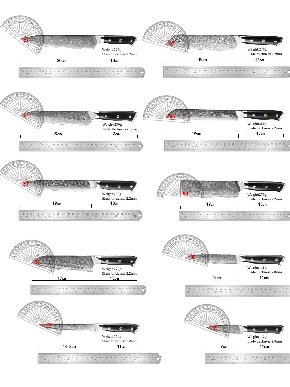 Japanese Damascus Steel Kitchen Chef Knife 1-9 PCS Set Ultra-sharp Cleaver Paring Bread Boning Knife Ergonomic G10 Handle