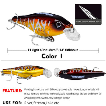 PROBEROS 1pc Simulation Floating Crankbait Fishing Lure, 11.5g Bionic Artificial Wobbler Bait, Fishing Accessories For Bass Pike