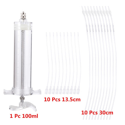 Alimentação manual de pintos e pássaros jovens de canários e pombos, conjunto de seringas de 10/20/50/100ml, 6 peças de tubo curvo de PC, colher de alimentação de metal.