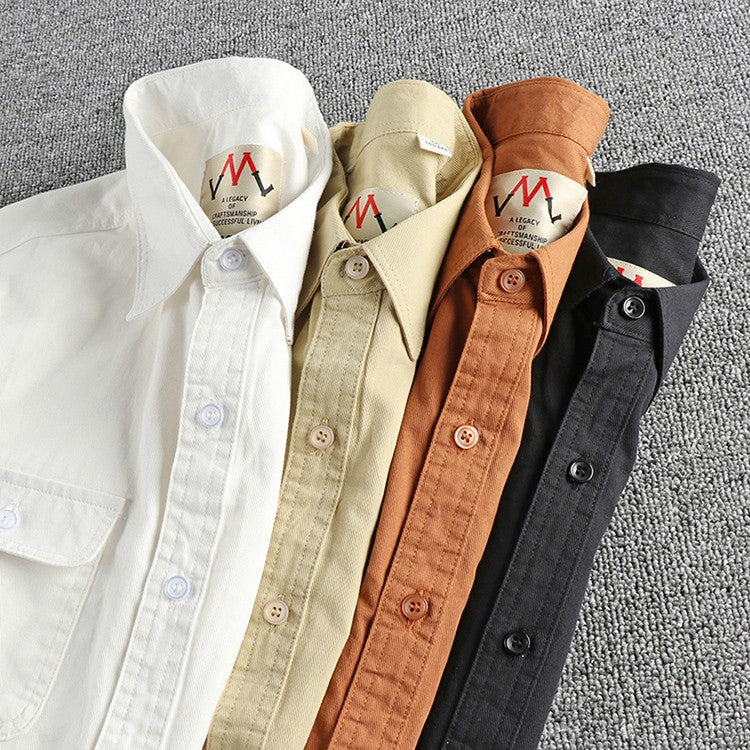 Simple cargo pocket design summer vintage short-sleeved shirt for men washed twill cotton fabric casual shirt