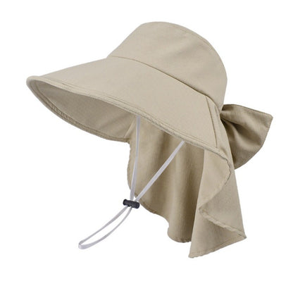 New Neck Protection Shawl Beach Cap Breathable Wide Brim Bucket Hat Bow Anti-UV Fisherman Hat Women