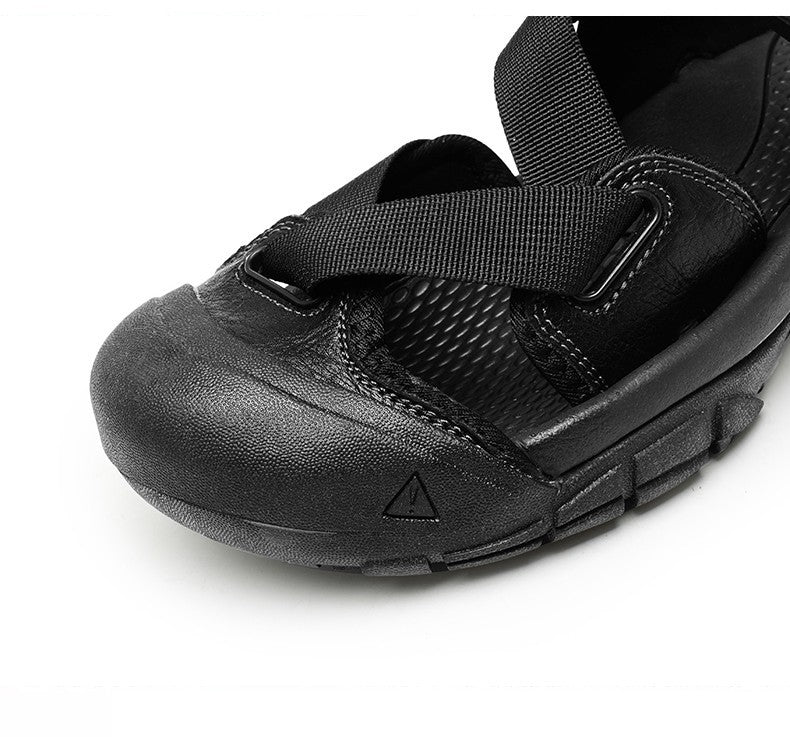 Sandals for Men's Summer New Cowhide Casual Beach Shoes, Genuine Leather for Men's Anti Slip Middle-aged Sandals and Slippers