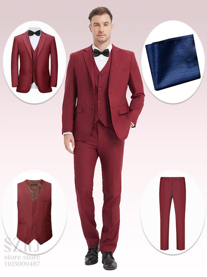 4pcs Classic Business Suit: Blazer, Vest, Pants, Pocket Square - Quality, Comfort, Stylish Lapel | Weddings/Parties/Business