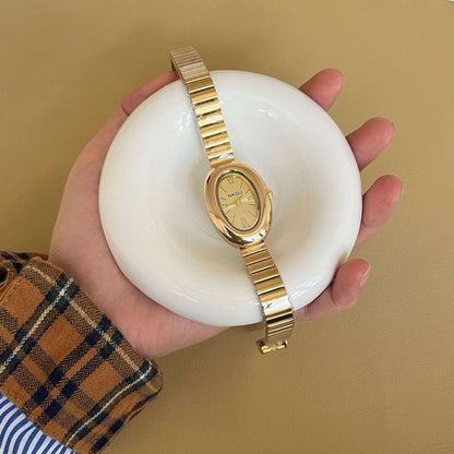 Hot Sale Women Watch Vintage Oval Dial Gold Watch Luxury Roman Numerals Steel Strap Ladies Girl Gift Wristwatch Clock Relojes