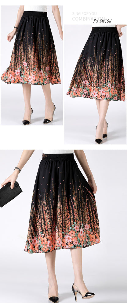 Women's Plus Size Half Skirt 2024 Summer New Bohemian Style Printed Pleated Skirt Fashionable Spring Women's Clothing