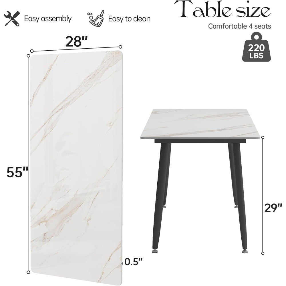Modern Rectangular White Laminate Marble Sintered Stone Dining Table with Metal Legs for Indoor and Outdoor Kitchen Use