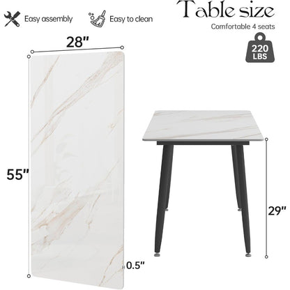 Modern Rectangular White Laminate Marble Sintered Stone Dining Table with Metal Legs for Indoor and Outdoor Kitchen Use