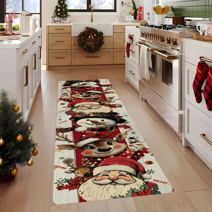 VIKAMA Christmas Reindeer and Snowman Pattern Non-Slip Living Room, Hallway, and Kitchen Runner Decorative Rug Home Decor