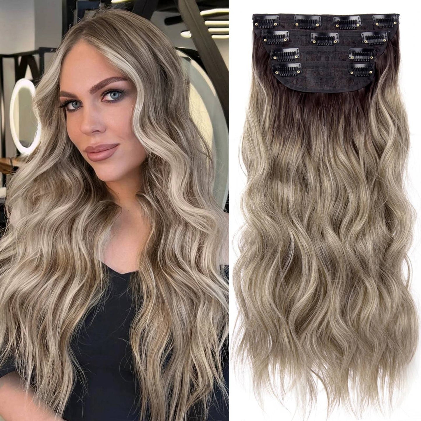 Kit 4 Peças Aplique Tic Tac Cabelo Sintético 20 Polegadas Cacheado Longo Grosso Para Mulheres Cabeça Inteira extensões de cabelo sintéticas