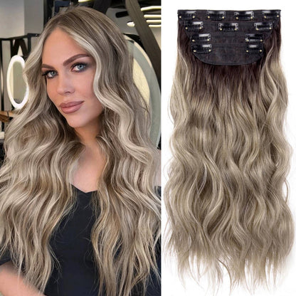 Kit 4 Peças Aplique Tic Tac Cabelo Sintético 20 Polegadas Cacheado Longo Grosso Para Mulheres Cabeça Inteira extensões de cabelo sintéticas