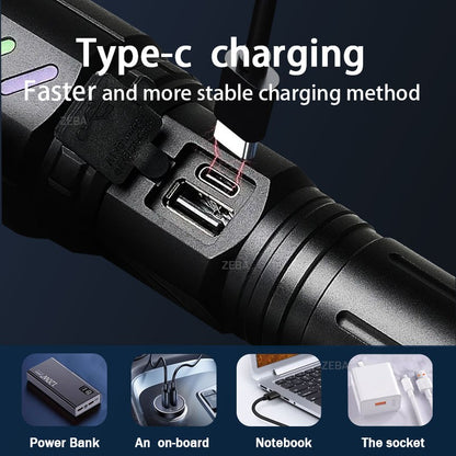 Ultra Powerful Windproof Fire Starting Flashlight Rechargeable High Power Torch Focused Light Source Can Light A Flame Lantern