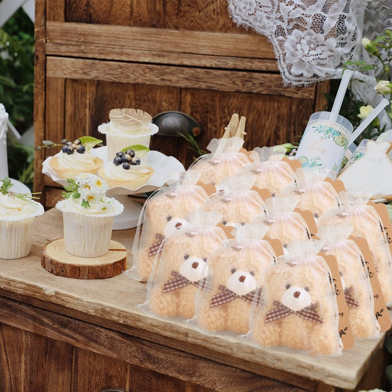 30pcs/10set Bear Gift with Organza Bag Thank You Card for Baby Shower Wedding Decoration Supplies Kids Birthday Party Guest Gift