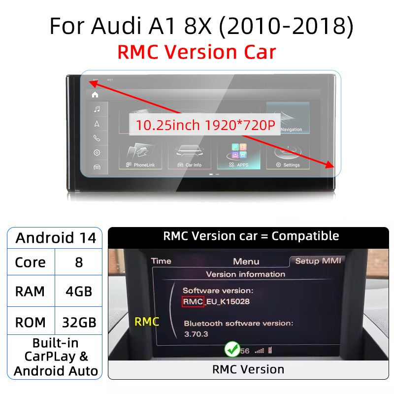 Android 14 Auto Rádio CarPlay Para Audi A1 Q2 2010-2023 GPS Carro Multimedia Player Navi Estéreo DSP WIFI SIM BT Tela de Toque IPS